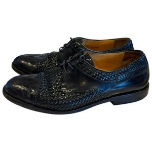 Mezlan Salinas Black Woven Leather Genuine Crocodile Cap Toe Derby Shoes Sz 9